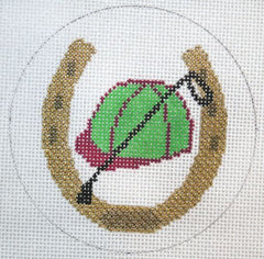 The Meredith Collection Horse Shoe With Hat And Crop Ornament Needlepoint Canvas