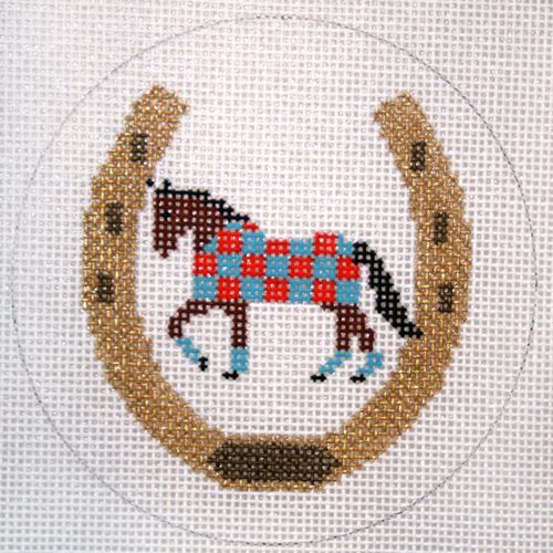 The Meredith Collection Horse Shoe With Horse Jumping Ornament Needlepoint Canvas