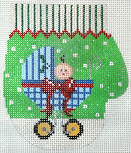 The Meredith Collection Blue Baby Carriage Boy Ornament Needlepoint Canvas
