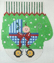 The Meredith Collection Blue Baby Carriage Boy Ornament Needlepoint Canvas