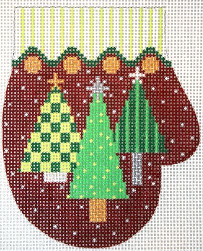 The Meredith Collection Three Trees Mitten Red Ornament Needlepoint Canvas