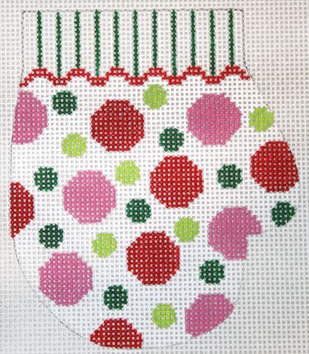 The Meredith Collection Polka Dot Mitten Ornament Needlepoint Canvas