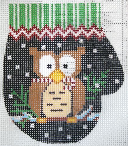 The Meredith Collection Christmas Owl Mitten Needlepoint Canvas