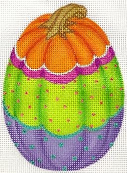 Kate Dickerson Needlepoint Collections Funky Punkin Pumpkin Stand Up Two Orange Top Lime Middle Violet Bottom Needlepoint Canvas