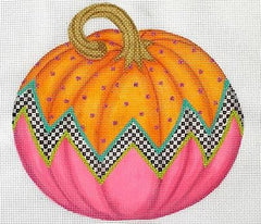 Kate Dickerson Needlepoint Collections Funky Punkin Pumpkin Stand-Up Nine Orange Top Checkerboard Zigzag Watermelon Bottom Needlepoint Canvas