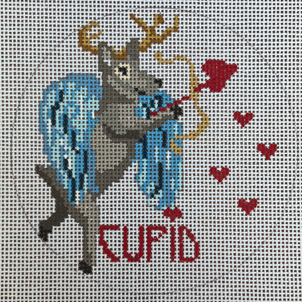 The Gingham Stitchery Amelia Bond Designs Reindeer Series Cupid Ornament Needlepoint Canvas