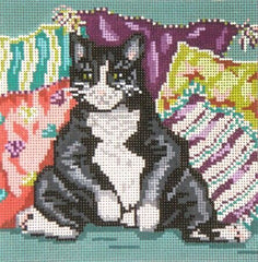 Needle Crossings Black and White Pillow Cat Needlepoint Canvas