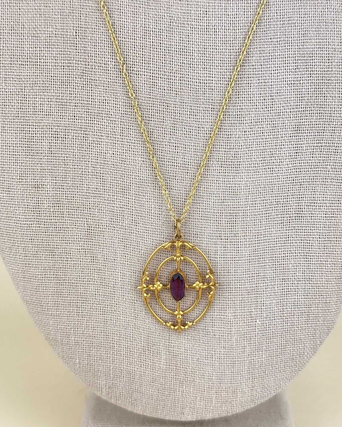 Antique Gold Filled Amethyst Target Pendant Necklace