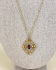 Antique Gold Filled Amethyst Target Pendant Necklace