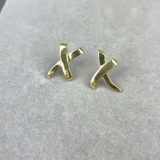Vintage 1980s Paloma Picasso For Tiffany 18k Gold "X" Kiss Kiss Stud Earring