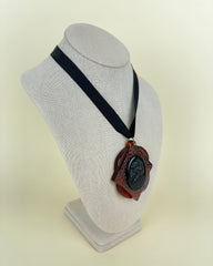 Vintage Celluloid Cameo on Amber Lucite Large Pendant Necklace