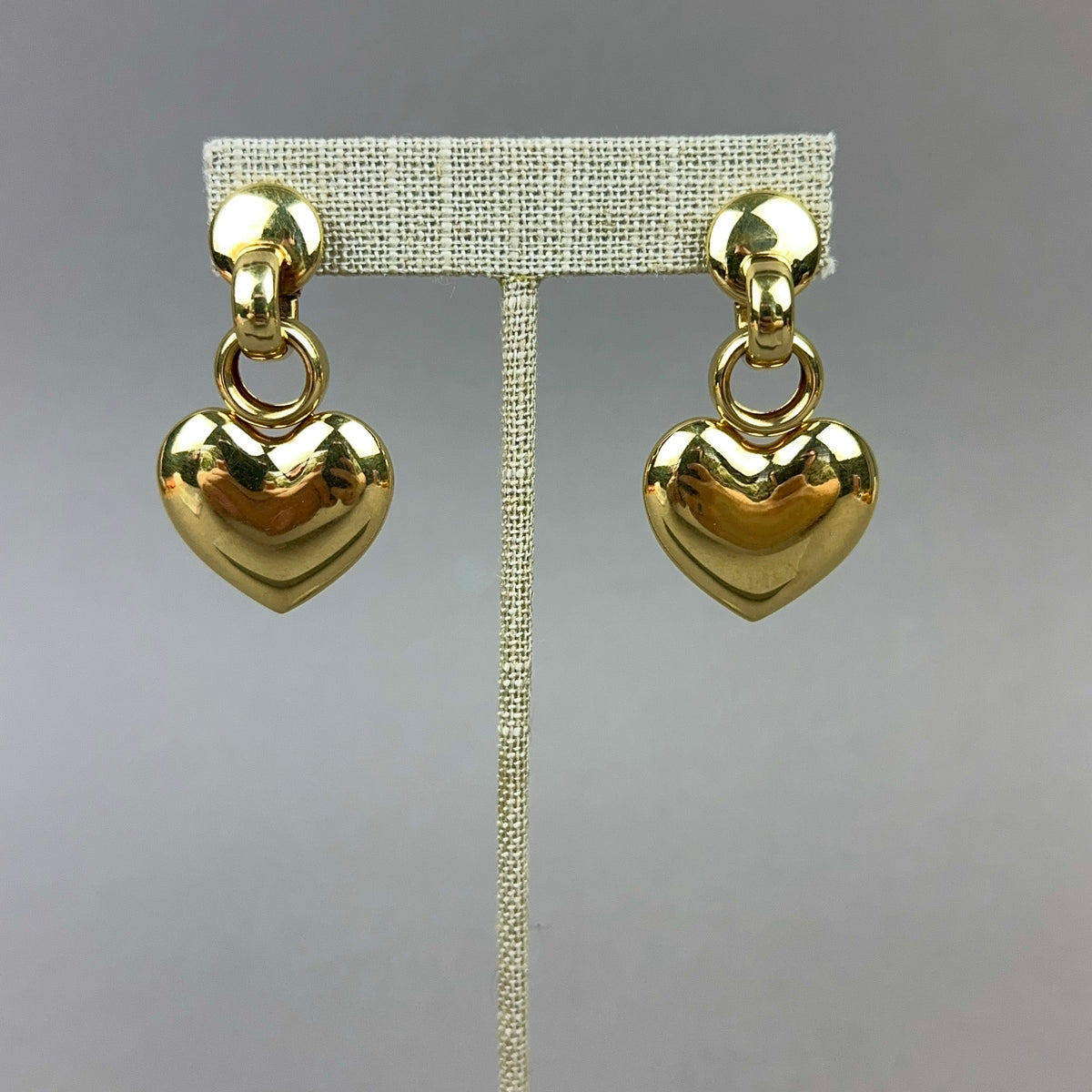 Vintage 1980s Large 14k Gold Puffy Heart & Link Omega Back Earring