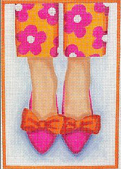 Kate Dickerson Needlepoint Collections Heres Looking At Shoe Pointy Flats with Bows Orange with Hot Pink Needlepoint Canvas