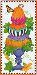 Kate Dickerson Needlepoint Collections Funky Punkin Pumpkins Topiary Tall Rectangle Orange Green Purple Gold Black Raspberry & Butterfly Needlepoint Canvas
