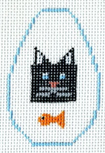 The Meredith Collection Cat with Fish Key Chain Needlepoint Canvas