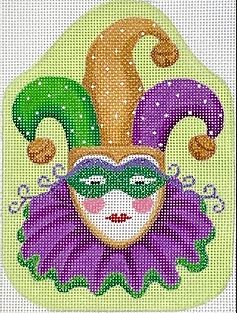 Kate Dickerson Needlepoint Collections Mardi Gras Mini Jester Purples Greens and Golds Needlepoint Canvas