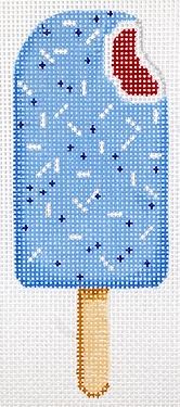 Kate Dickerson Needlepoint Collections Mini Patriotic Popsicle with Sprinkles Blue Outside with Red White Inside Needlepoint Canvas