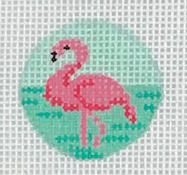 Kate Dickerson Needlepoint Collections Planet Earth Key Ring Insert Flamingo on Caribbean Needlepoint Canvas