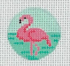 Kate Dickerson Needlepoint Collections Planet Earth Key Ring Insert Flamingo on Caribbean Needlepoint Canvas