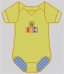 The Meredith Collection Baby Onesie Yellow with Block Needlepoint Canvas