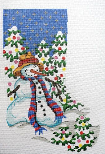 Silver Needle Snowman Christmas Stocking Needlepoint Canvas