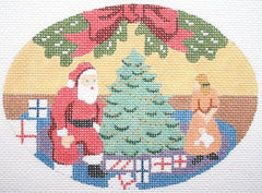 Silver Needle Santa Oval Ornament Needlepoint Canvas