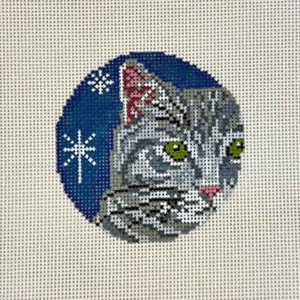 Needle Crossings Grey Tabby Cat Ornament Needlepoint Canvas