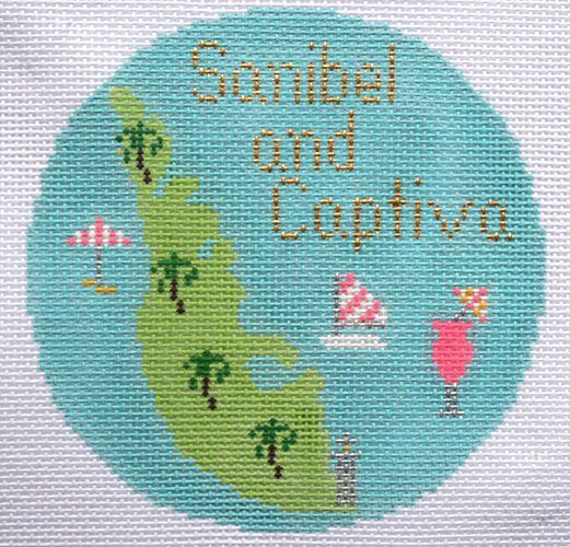 Silver Needle Travel Round Sanibel & Captiva Ornament Needlepoint Canvas