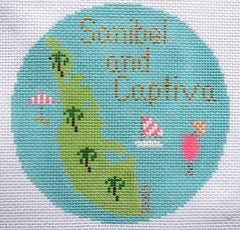 Silver Needle Travel Round Sanibel & Captiva Ornament Needlepoint Canvas