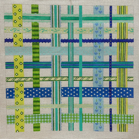 Kate Dickerson Needlepoint Collections Woven Ribbons - Blues & Greens Needlepoint Canvas