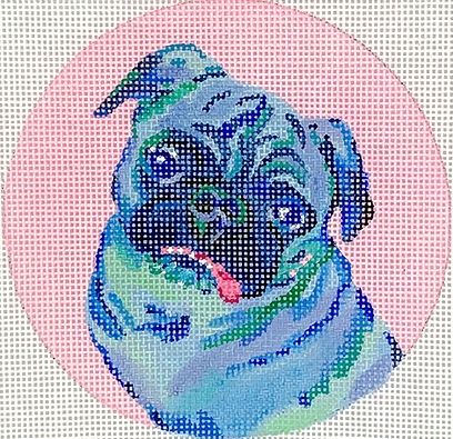 Kate Dickerson Needlepoint Collections Megan Carn Ornament Mini Pug on Pink Needlepoint Canvas