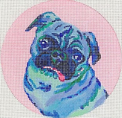 Kate Dickerson Needlepoint Collections Megan Carn Ornament Mini Pug on Pink Needlepoint Canvas