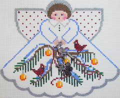 Painted Pony Designs Christmas Cardinals Angel on Wh Needlepoint Canvas