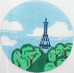 Painted Pony Designs Paris (Eiffel Tower) Travel Round Needlepoint Canvas