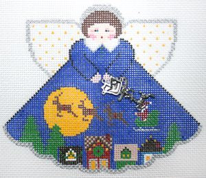 Painted Pony Designs Over the Rooftops (dk blu) Angel Needlepoint Canvas