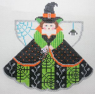 Painted Pony Designs Witch & Web (green/blk) Angel w Needlepoint Canvas