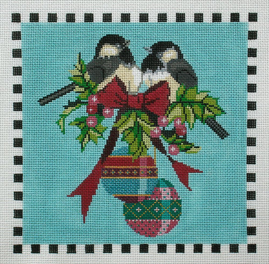 Shelly Tribbey Designs Holiday Chickadees Needlepoint Canvas