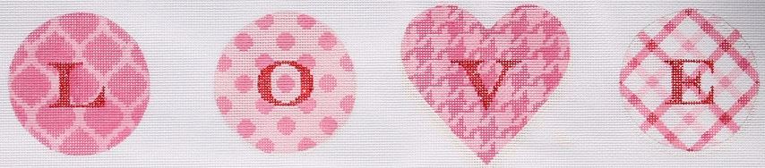 Kate Dickerson Needlepoint Collections Bright Disk Letters Love Set Of Four on One Canvas Needlepoint Canvas