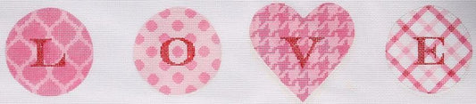 Kate Dickerson Needlepoint Collections Bright Disk Letters Love Set Of Four on One Canvas Needlepoint Canvas