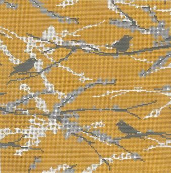 Cooper Oaks Design Sparrows-Vintage Yellow Needlepoint Canvas