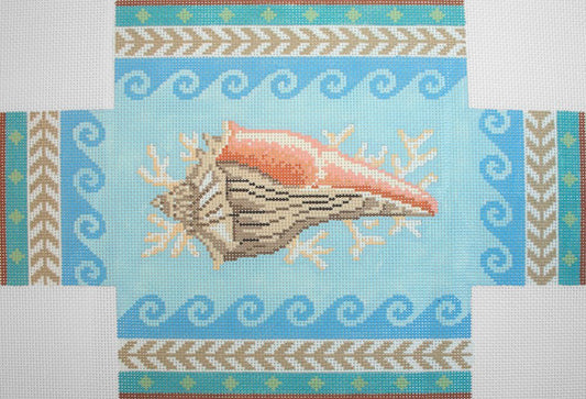 Susan Roberts Needlepoint Geo Pattern Lighting Whelk Sea Shell Brick Cover Needlepoint Canvas