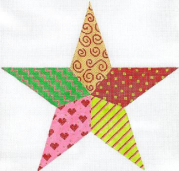 Kate Dickerson Needlepoint Collections Christmas Tree Topper Patchwork Star Bright Traditional Christmas Colors Needlepoint Canvas