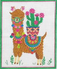 Kate Dickerson Needlepoint Collections Rebecca Jones Llama with Cactus Plant Pompoms and Tassels Needlepoint Canvas-13M