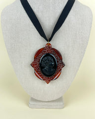 Vintage Celluloid Cameo on Amber Lucite Large Pendant Necklace