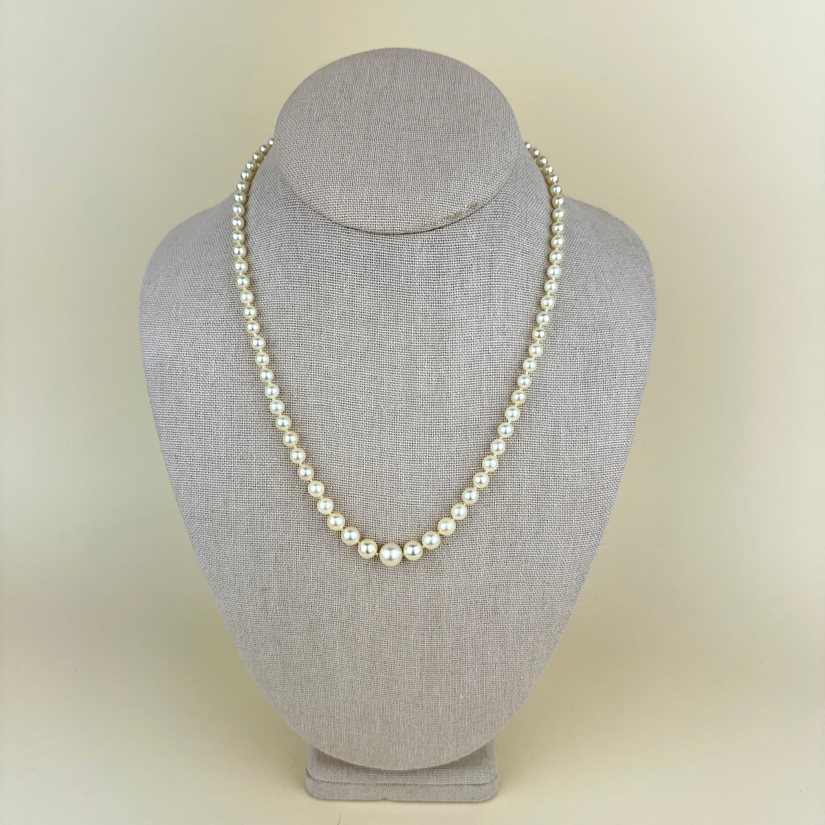 Vintage Graduated Single Strand Pearl Necklace with Sterling Silver and Pearl Clasp