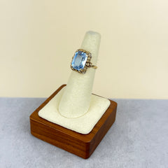 Vintage Retro Lab Aquamarine and 14k Gold Ring