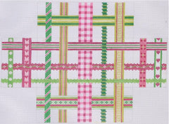 Kate Dickerson Needlepoint Collections Woven Ribbons Brick - Pinks & Greens Needlepoint Canvas