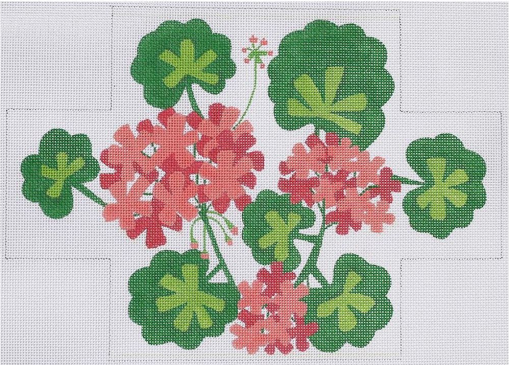 Kate Dickerson Needlepoint Collections Salmon Geraniums Brick Needlepoint Canvas