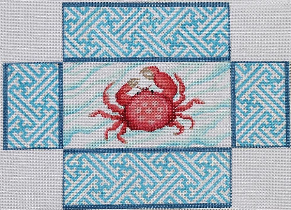 Kate Dickerson Needlepoint Collections Crab with Chinoiserie Lattice Needlepoint Canvas