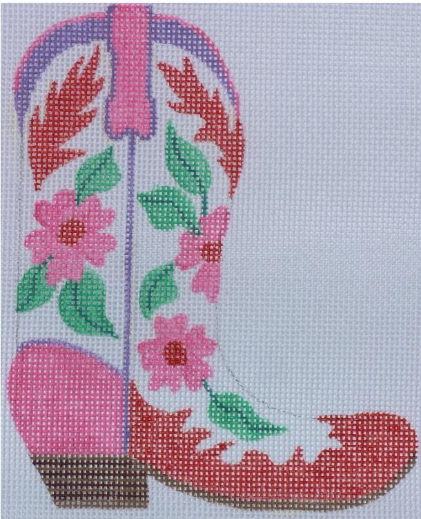 Kate Dickerson Needlepoint Collections Cowgirl Boot - Pink, Red Floral (Right) Needlepoint Canvas